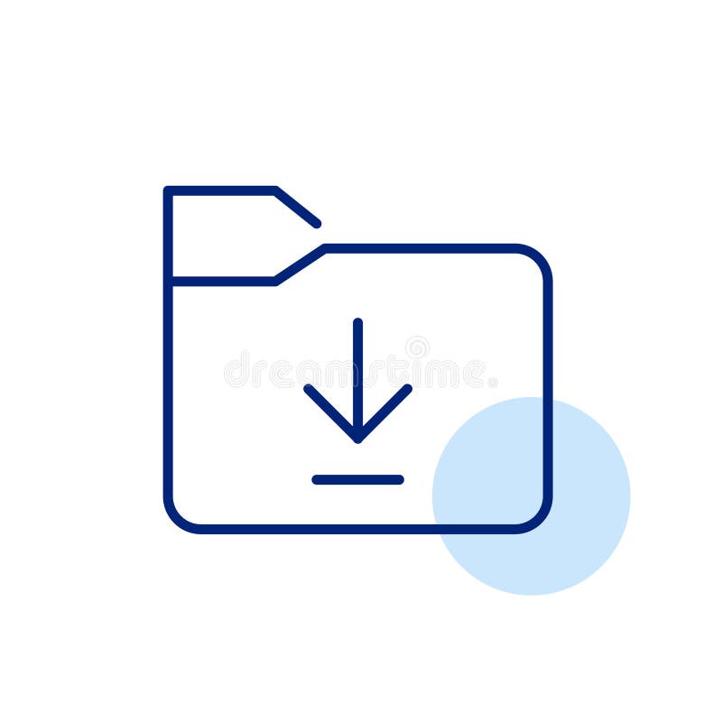 Downwards arrow over file folder. Downloading files for later storage. Pixel perfect, editable stroke icon vector illustration