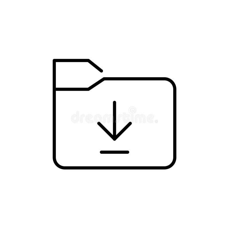 Downwards arrow over file folder. Downloading files for later storage. Pixel perfect vector icon stock illustration