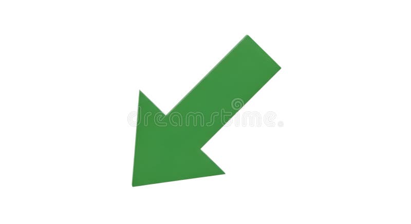 Green arrow pointing down left direction, isolated 3d render illustration, direction sign stock illustration