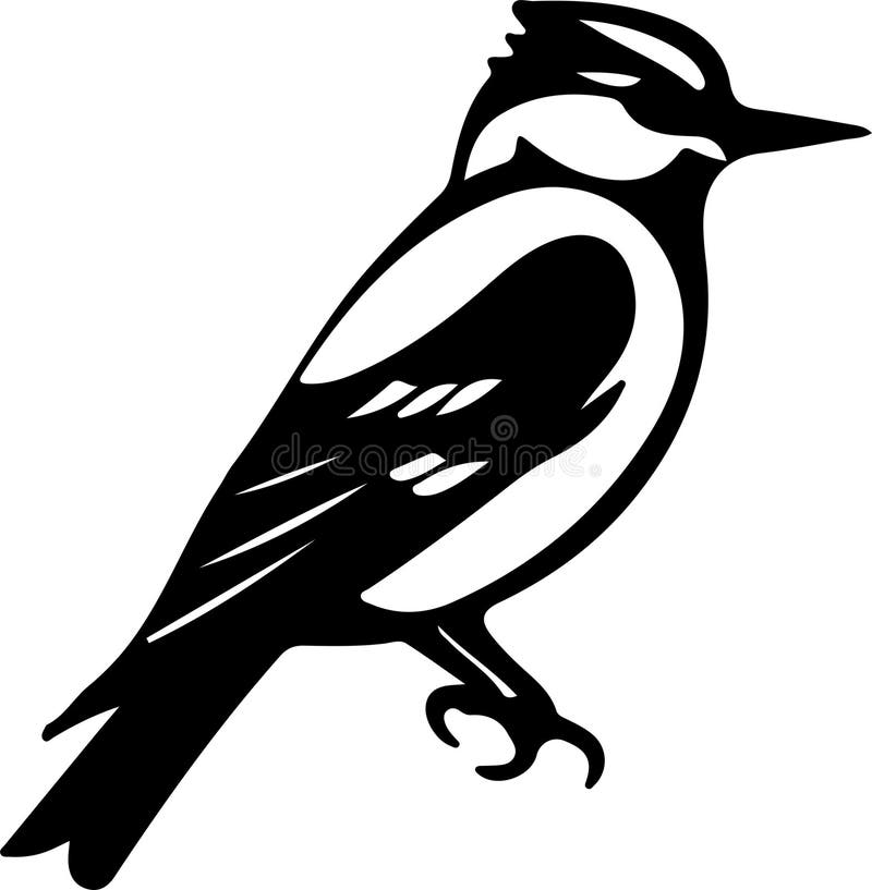 Downy Woodpecker Black Silhouette Generative Ai Stock Vector