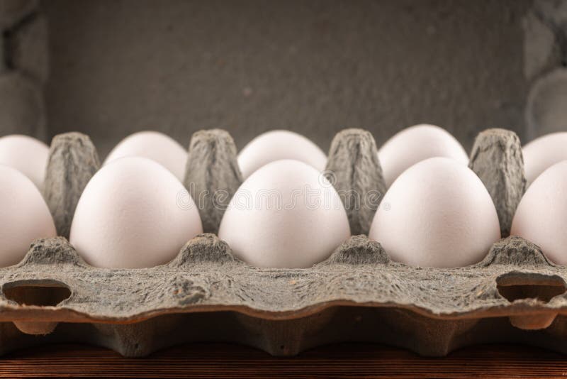 A Dozen White Eggs in an Open Package Closeup Stock Image Image of