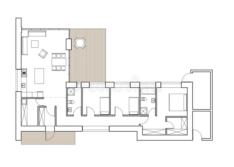 Dra - golvplan av det enkla familjhuset vektor illustrationer Dra - golvplan av det enkla familjhuset vektor illustrationer