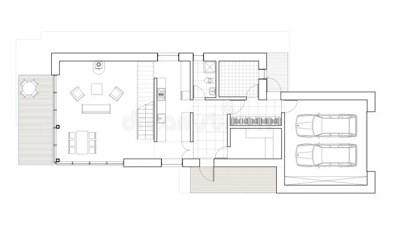 Dra - golvplan av det enkla familjhuset med garaget royaltyfri illustrationer Dra - golvplan av det enkla familjhuset med garaget royaltyfri illustrationer