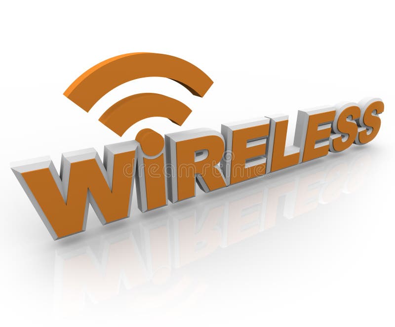 The word Wireless in orange letters and an RSS symbol, representing mobility and internet connections. The word Wireless in orange letters and an RSS symbol, representing mobility and internet connections