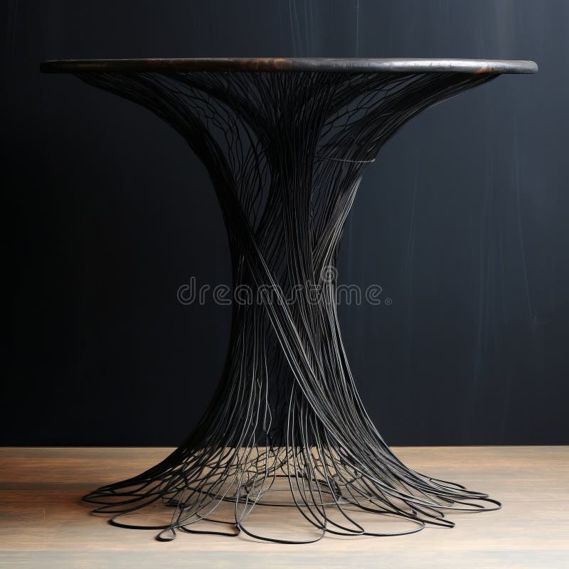 a large table made of wire and stone, featuring a combination of black, rattan, and beech materials. this art nouveau style table showcases organic flowing lines, reminiscent of david spriggs' work. the blurry details and realistic hyper-detailed rendering, along with the rim light, add a touch of rustic americana to this unique piece by nikita veprikov. ai generated. a large table made of wire and stone, featuring a combination of black, rattan, and beech materials. this art nouveau style table showcases organic flowing lines, reminiscent of david spriggs' work. the blurry details and realistic hyper-detailed rendering, along with the rim light, add a touch of rustic americana to this unique piece by nikita veprikov. ai generated
