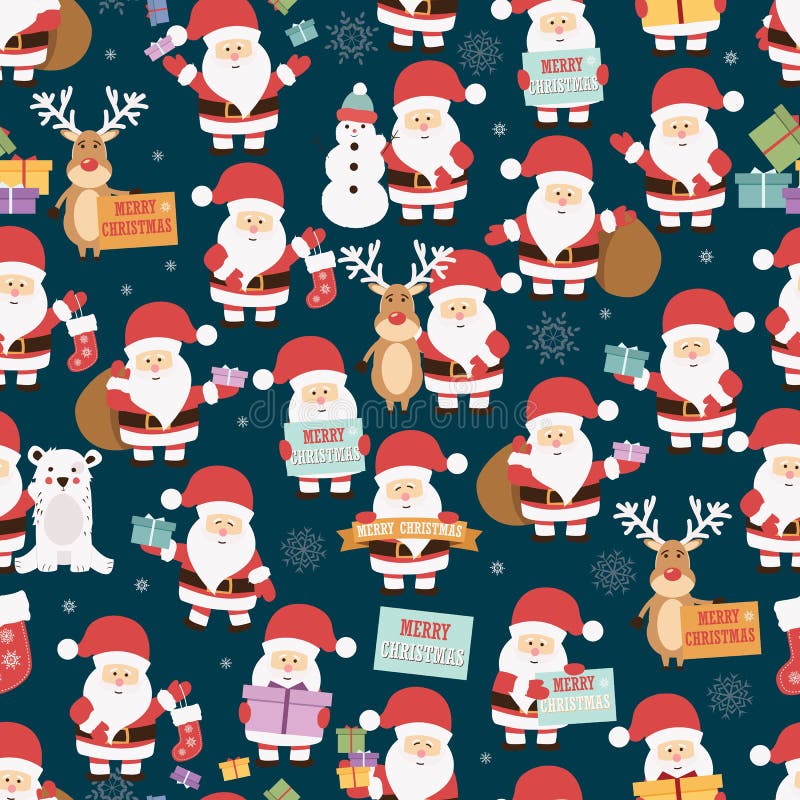 Draagt het Kerstmis naadloze patroon met de Kerstman, rendier, en giften vector illustratie Draagt het Kerstmis naadloze patroon met de Kerstman, rendier, en giften vector illustratie