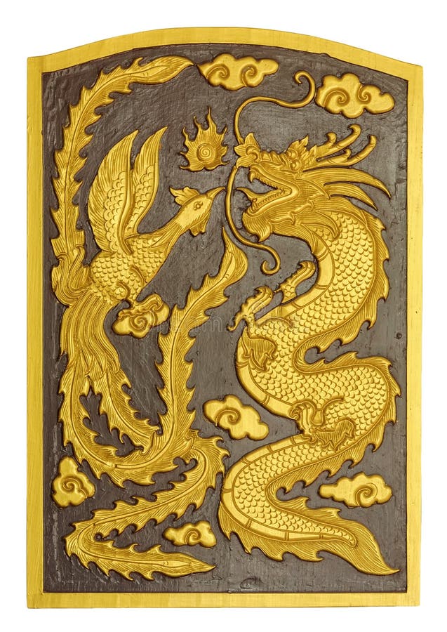 Draak en zwaan gesneden patroon op de houten textuur royalty-vrije stock afbeelding Draak en zwaan gesneden patroon op de houten textuur royalty-vrije stock afbeelding