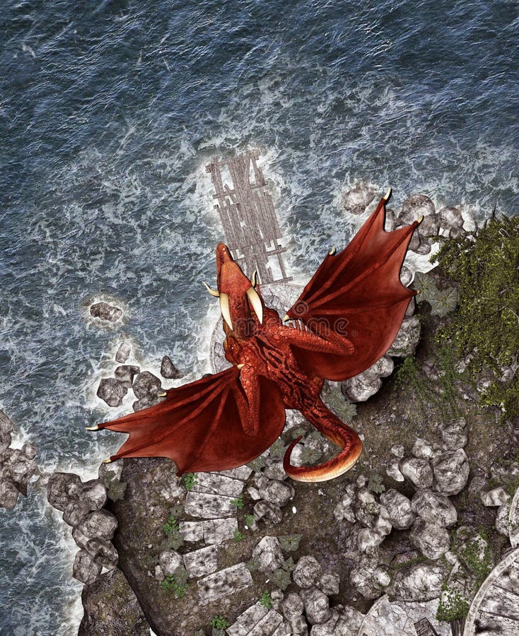 Drache der Fantasie 3d in der mythischen Insel vektor abbildung Drache der Fantasie 3d in der mythischen Insel vektor abbildung