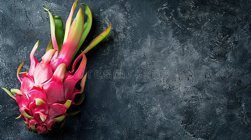 Drachenfrucht im dunklen Hintergrund. Drachenfrucht auf schwarzem Hintergrund mit Vignetteneffekt und Leerzeichen