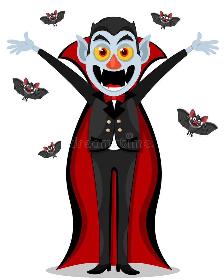 vleugel Vertellen Kwestie Dracula Stands with Raised Hands on a White, Surrounded by Bats. Halloween  Stock Illustration - Illustration of vampire, fear: 196447219