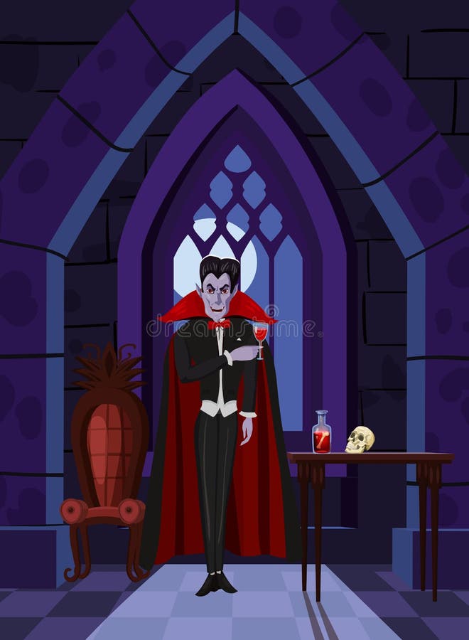 Cartoon vampire with a castle in background Vector Image