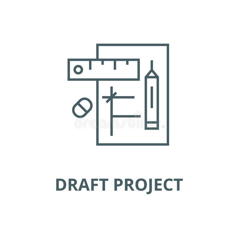 Draft project line icon, vector. Draft project outline sign, concept symbol, flat illustration stock illustration