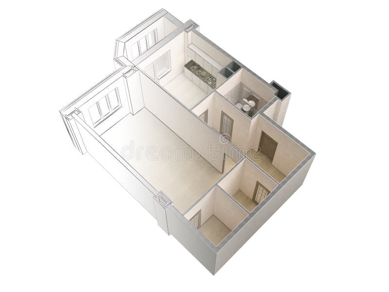 Draft Sketch Of A Modern Apartment Contrasting With A