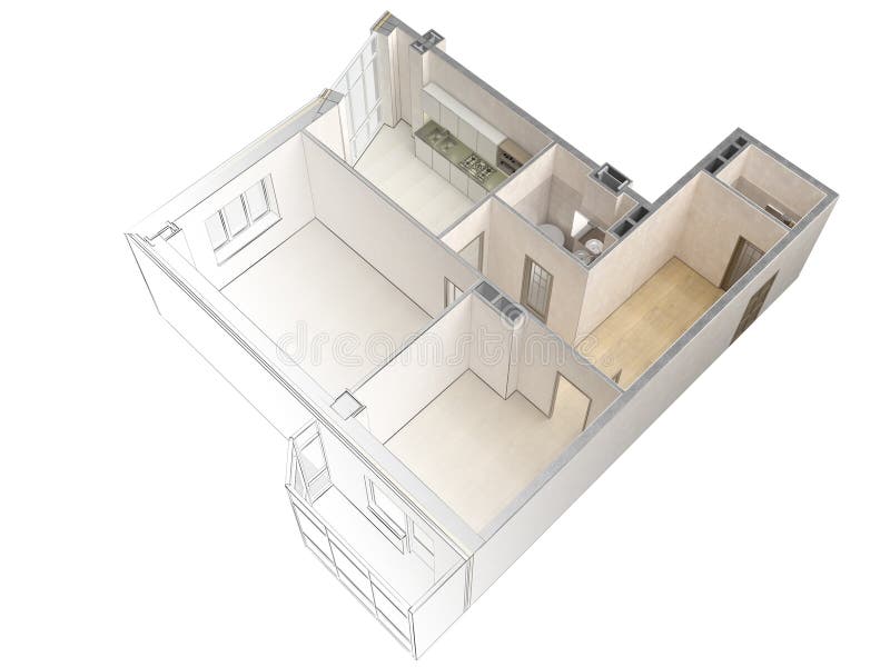 Draft Sketch Of A Modern Apartment Contrasting With A