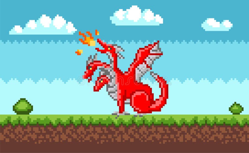 Dinossauro Do Jogo Do Começo Com Fogo, Caráter Do Pixel Ilustração do Vetor  - Ilustração de irritado, projeto: 152841445