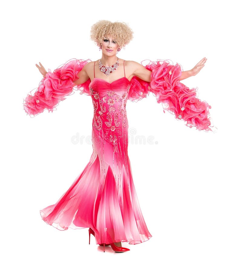 Drag Queen in Pink Evening Dress Performing Stock Image Image of