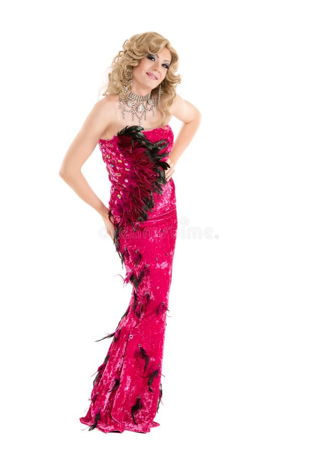 Drag Queen in Red Evening Dress Performing Stock Image Image of male