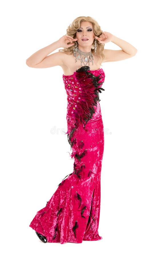 Drag Queen In Red Evening Dress Performing Stock Image Image of