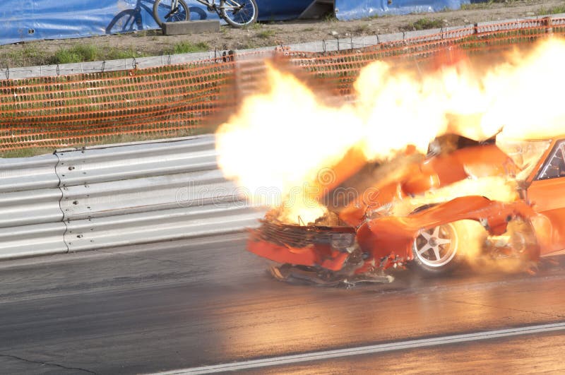 Drag race explosion, pic2 editorial photography. Image of accident