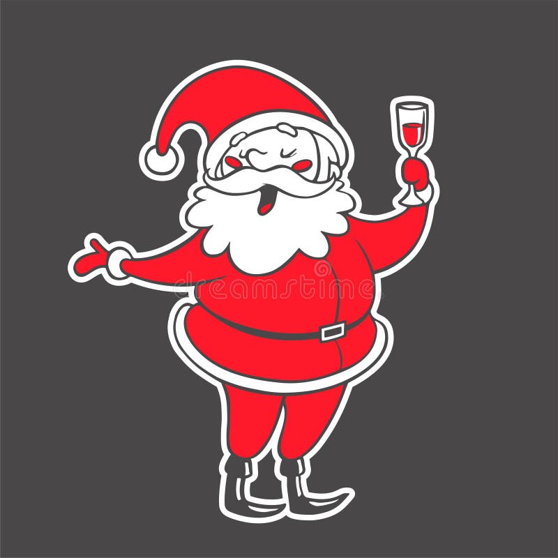 Dragen illustration för vektor hand av Santa Claus med drinkisolaten stock illustrationer Dragen illustration för vektor hand av Santa Claus med drinkisolaten stock illustrationer