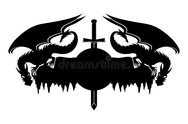 Vector sign isolated on white background. Dragons and sword. Vector sign isolated on white background. Dragons and sword.