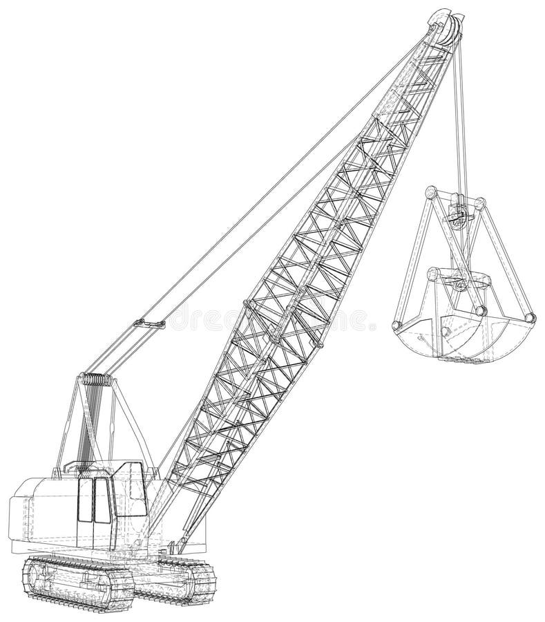 Dragline Excavator. Construction Equipment Isolated Vector. Heavy