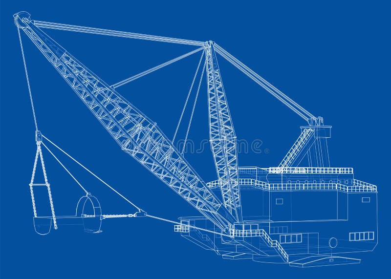 Dragline Walking Excavator. Vector Stock Vector Illustration of chain