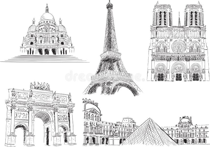 Dragningar av Paris, Frankrike vektor illustrationer Dragningar av Paris, Frankrike vektor illustrationer