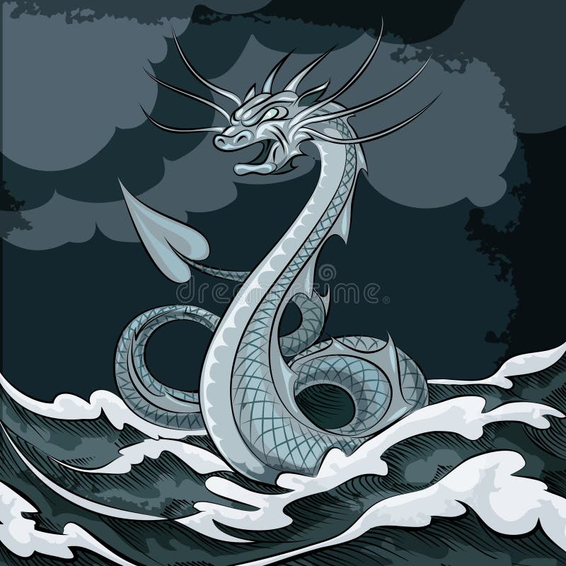 Illustration of sea dragon floating in the sea drawn in cartoon style. Illustration of sea dragon floating in the sea drawn in cartoon style