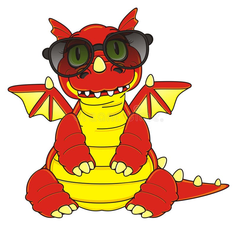 Dragon in big sunglasses stock illustration. Illustration of fire