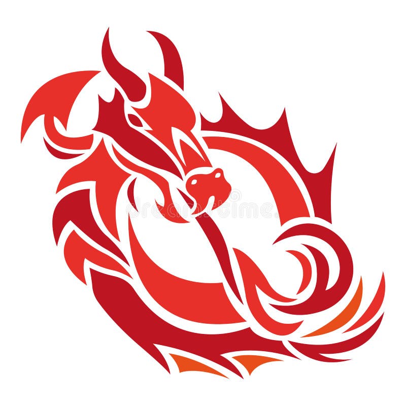 Dragon Breathing Flame Silhouette in Red, Drawn by Various Lines in a ...