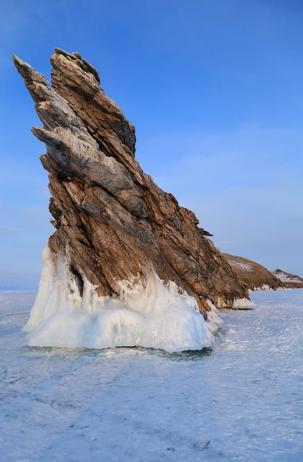 Dragon Cape, Ogoy Island, Baikal Lake Stock Image - Image of frozen