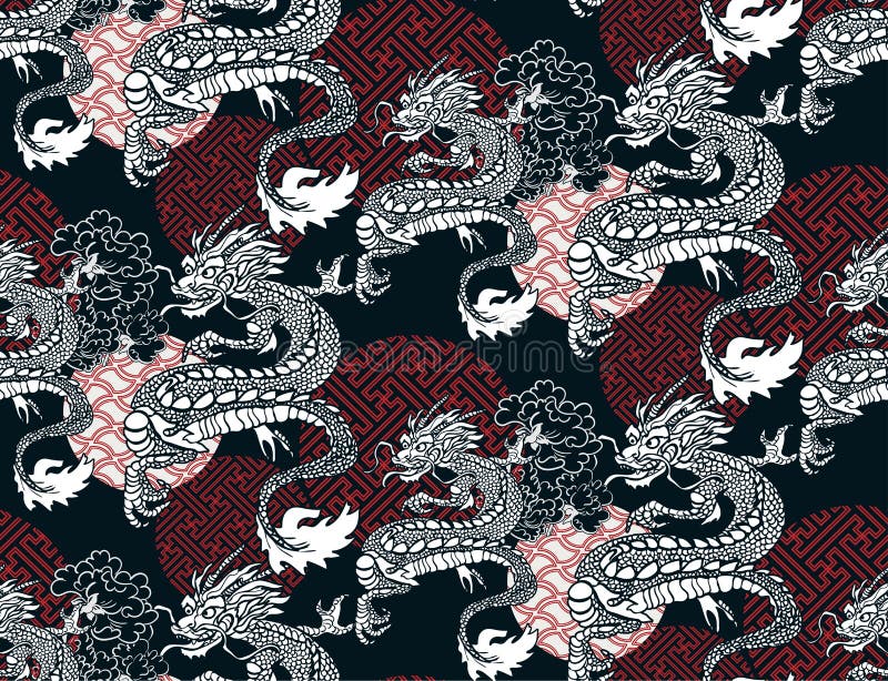 Dragon card kimono japanese chinese vector design vector japanese chinese oriental line art seamless pattern