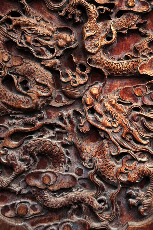 Dragon carving - close up