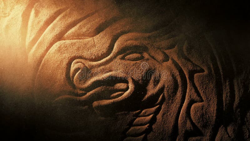 Dragon Carving In Shaft Of Light With Dust Swirling