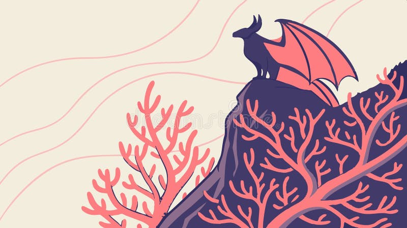 Dragon cocoțat pe Rocky Outcrop cu design vector Coral Roșu Generație AI stock illustration