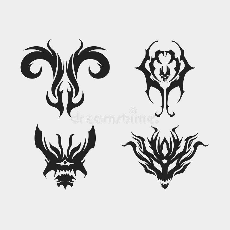 Dragon Demon Head Shape Illustration Sketch Vector Tattoo Abstract ...