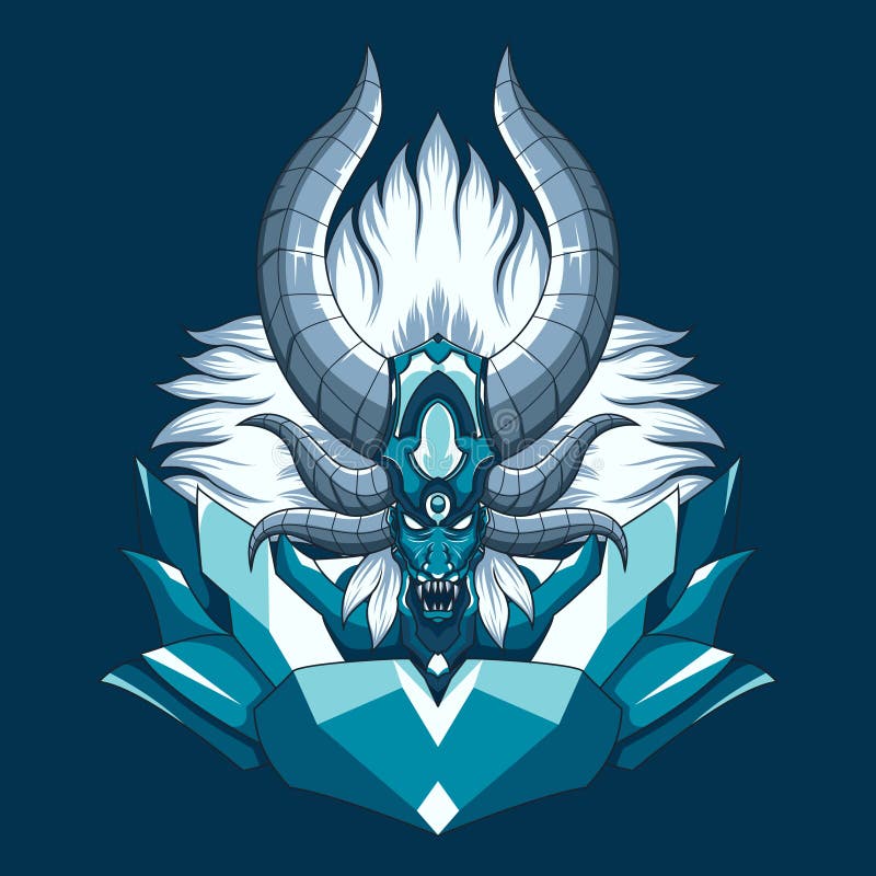 Dragon demonic monster vector illustration. Mythical demon head illustration with horns and fangs vector illustration Dragon demonic monster vector illustration. Mythical demon head illustration with horns and fangs vector illustration