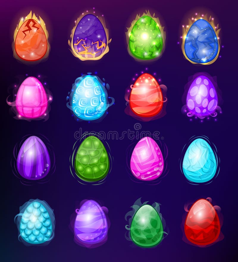 Dragon eggs vector cartoon egg-shell and colorful egg-shaped easter symbol illustration set of fantasy dinosaur egghead