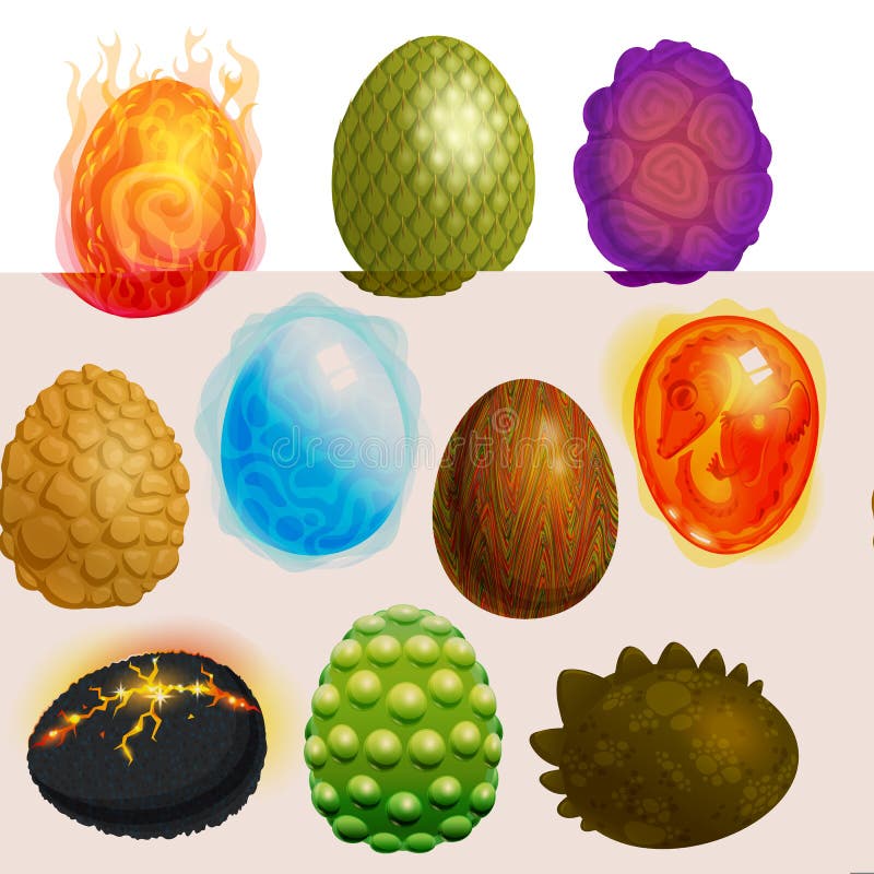 Dragon eggs vector cartoon egg-shell and colorful egg-shaped easter symbol illustration set of fantasy dinosaur egghead