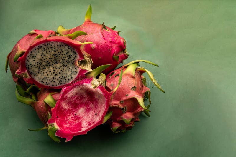 Dragon Fruit, Half Slice Organic on Green Iron Tray Stock Photo Image of food, tropical 157271620