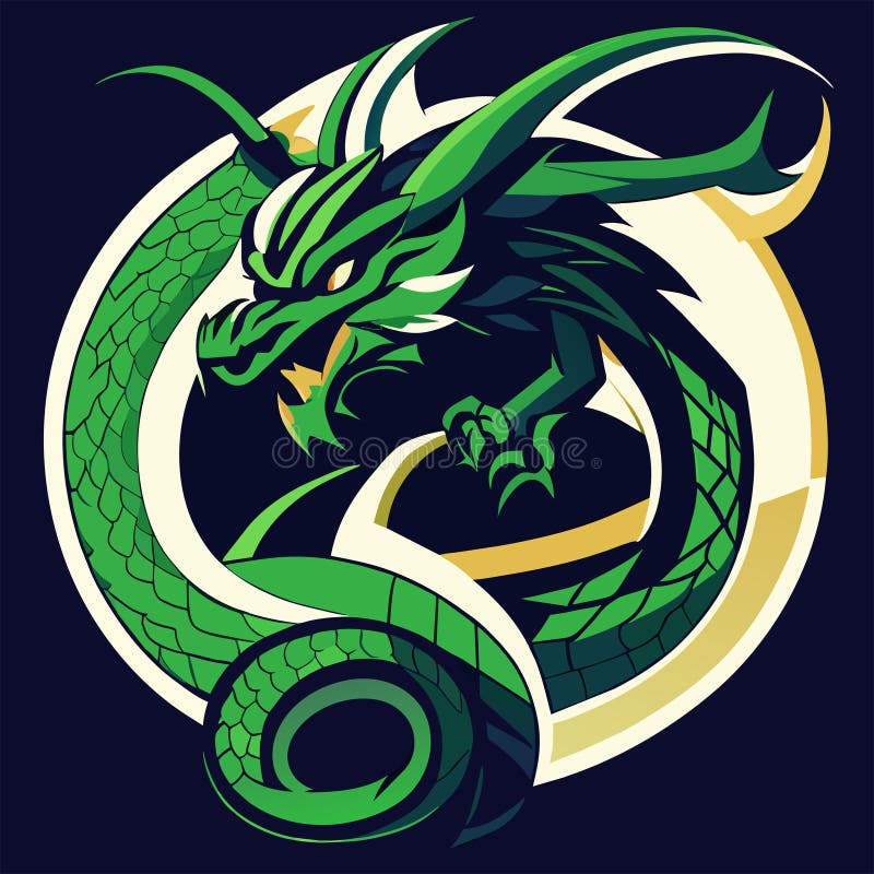 Dragon Head. Vector Illustration of a Green Dragon Head on a Dark