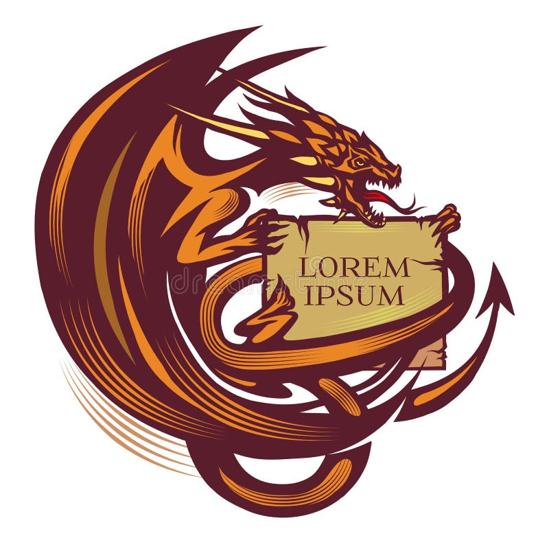 Dragon Holding a Banner, Tattoo Stock Vector - Illustration of