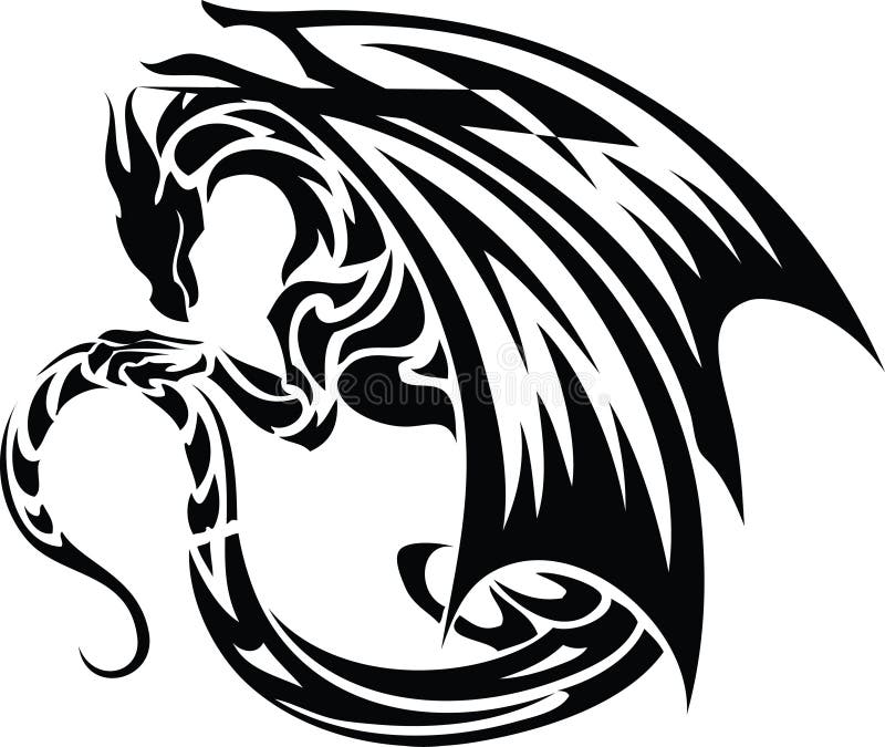 Black dragon tattoo stock vector. Illustration of fierce - 46020111