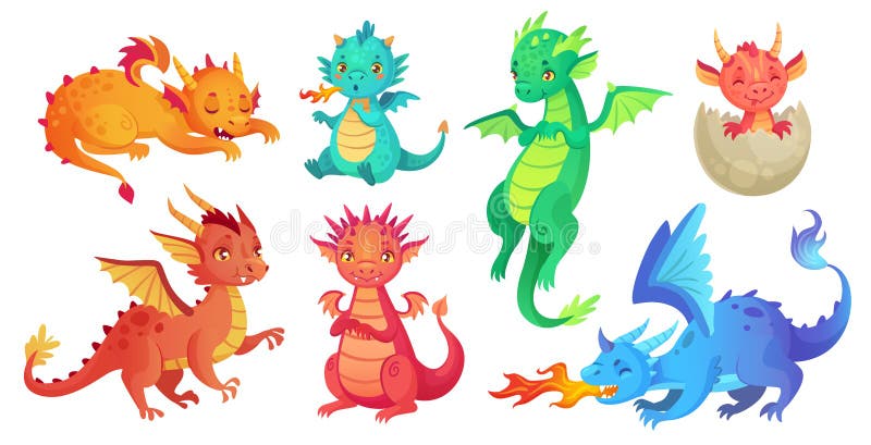 Dragon Kids I draghi del bambino di fantasia, il rettile divertente di favola e le leggende medievali infornano il fumetto respir illustrazione di stock