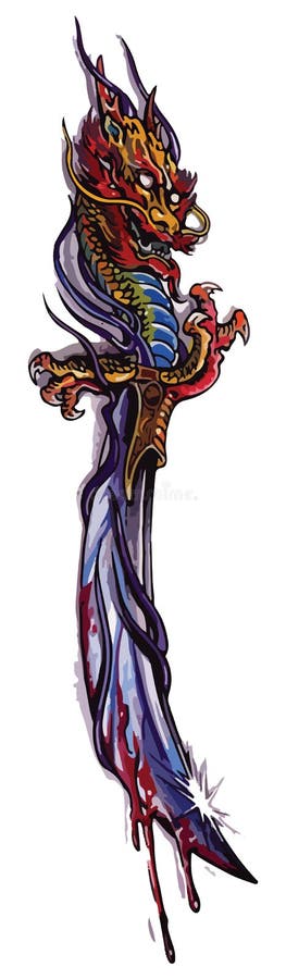 Dragon Knife Tattoo. Set of Labels and Elements. Vector Set ...