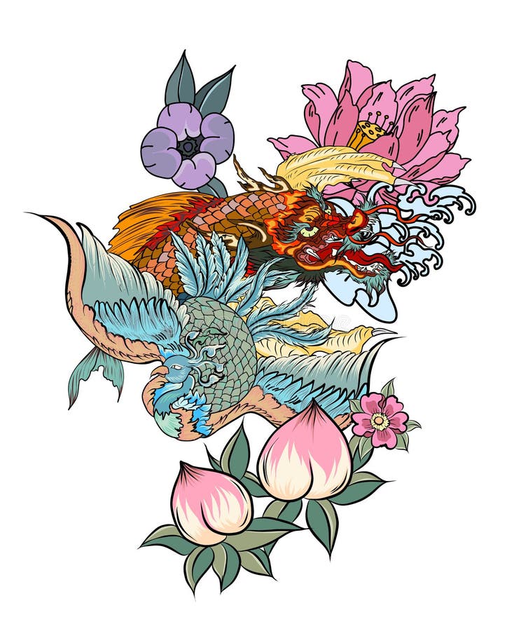Dragon tattoo with flowers