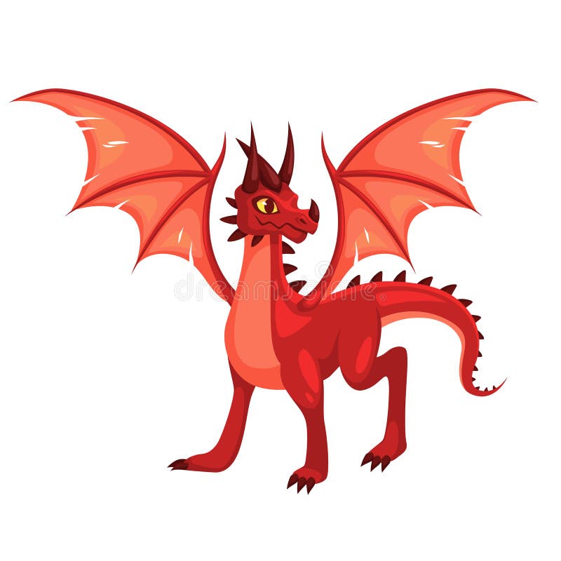 Dragon magic. creatură roșie cu aripi colorate fantezie. reptilă mitică medievală cu coadă de animal care respiră stock illustration