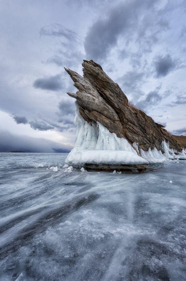 Dragon rock at Ogoy island, Baikal lake on sunset