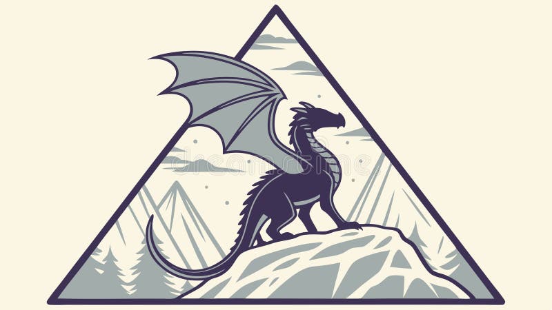 Dragon Rocky Outcrop în Triangle Mythic Crest vector design Generative AI stock illustration